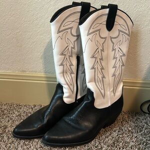 Black and white boots